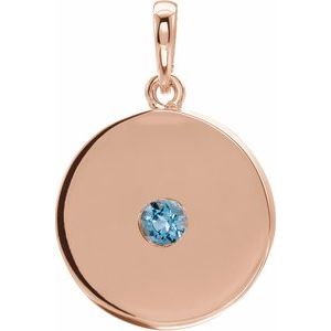 Pendentif disque en aigue-marine naturelle rose 14 carats