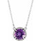 Collier en or blanc 14 carats avec améthyste naturelle de 10 mm et diamants naturels (0,07 carat au total), 40,6 cm (16 pouces).