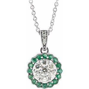 Collier en or 14 carats avec émeraude blanche naturelle et diamants naturels (0,3 carat au total), longueur 40-45 cm (16-18 pouces).