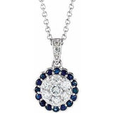 Collier en or blanc 14 carats, saphir bleu naturel et diamants naturels (0,3 carat au total), 40-45 cm