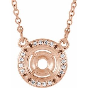 Collier semi-serti de 40,6 cm (16 pouces) en or rose 14 carats, diamants naturels ronds de 8 mm (0,05 carat au total), sertis de diamants de 8 mm et de diamants de 0,05 carat au total.