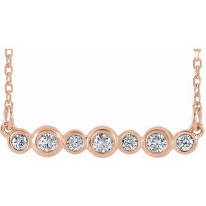 Collier en or rose 14 carats serti clos de diamants naturels (0,25 carat au total), 40-45 cm (16-18 pouces).