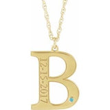 Collier en or jaune 14 carats avec initiale B en zircon bleu imitation gravable, 45,7 cm (18 pouces).
