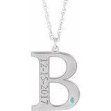 Collier en or blanc 14 carats avec initiale B en zircon bleu imitation gravable, 45,7 cm (18 pouces).