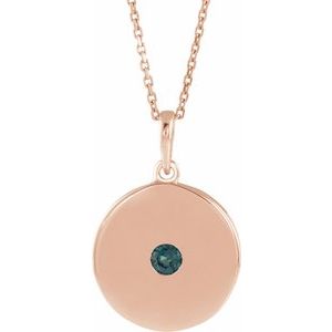 Collier en or rose 14 carats avec disque d'alexandrite de laboratoire de 40 à 45 cm