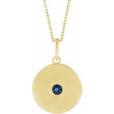Collier en or jaune 14 carats avec disque de saphir bleu naturel, 40-45 cm