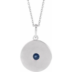 Collier en or blanc 14 carats avec saphir bleu de laboratoire et disque de 40 à 45 cm (16 à 18 pouces).