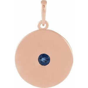 Pendentif disque en or rose 14 carats et saphir bleu naturel