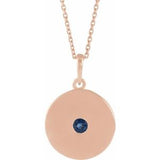 Collier en or rose 14 carats avec saphir bleu de laboratoire (disque) de 40 à 45 cm