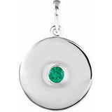 Pendentif disque en argent sterling et émeraude naturelle