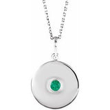 Collier en platine avec disque d'émeraude naturelle de 40 à 45 cm