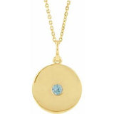 Collier en or jaune 14 carats avec disque en zircon bleu naturel, 40-45 cm (16-18 pouces).