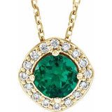 Collier de 45,7 cm (18 pouces) en or 14 carats, orné d'une émeraude de laboratoire jaune et de diamants naturels (0,08 carat au total).