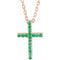 Collier croix fine en or rose 14 carats et émeraude naturelle, 40 cm (16 pouces).