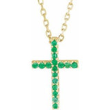 Collier croix fine en or jaune 14 carats et émeraude naturelle, 40 cm (16 pouces).