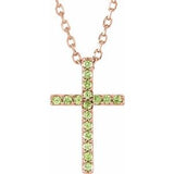 Collier croix fine 16" en or rose 14 carats et péridot naturel