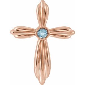 Pendentif croix en aigue-marine rose naturelle 14 carats