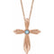 Collier croix en or rose 14 carats et aigue-marine naturelle, 40-45 cm