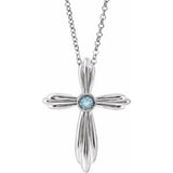 Collier croix en aigue-marine naturelle blanche 14 carats, 40-45 cm