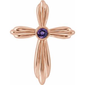 Pendentif croix en or rose 14 carats et améthyste naturelle
