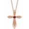 Collier croix en or rose 14 carats et grenat naturel du Mozambique, 40-45 cm