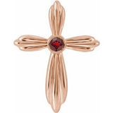 Pendentif croix en or rose 14 carats et grenat naturel du Mozambique