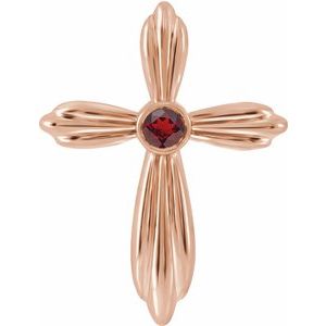 Pendentif croix en or rose 14 carats et grenat naturel du Mozambique
