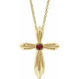 Collier croix en or jaune 14 carats et grenat naturel du Mozambique, 40-45 cm
