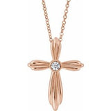 Collier croix en or rose 14 carats serti de diamants naturels (0,06 carat au total), 40-45 cm (16-18 pouces).
