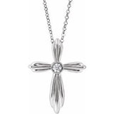 Collier croix en or blanc 14 carats serti de diamants naturels (0,06 carat au total), 40-45 cm (16-18 pouces).