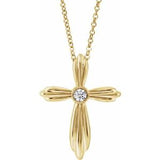 Collier croix en or jaune 14 carats serti de diamants naturels (0,06 carat au total), 40-45 cm (16-18 pouces).