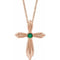 Collier croix en or rose 14 carats avec émeraude de laboratoire (40-45 cm)