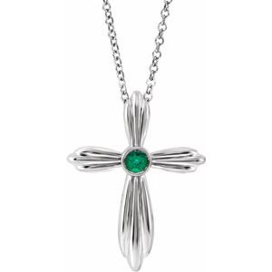 Collier croix en or 14 carats avec émeraude blanche de laboratoire (40-45 cm)