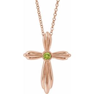 Collier croix en or rose 14 carats et péridot naturel, 40-45 cm