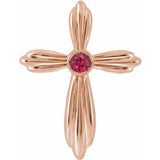 Pendentif croix en or rose 14 carats avec rubis de laboratoire
