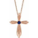 Collier croix en or rose 14 carats et saphir bleu naturel, 40-45 cm