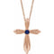 Collier croix en or 14 carats avec saphir rose de laboratoire, 40-45 cm