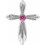 Pendentif croix en argent sterling et tourmaline rose naturelle