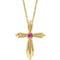 Collier croix en or jaune 14 carats et tourmaline rose naturelle, 40-45 cm