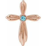 Pendentif croix en or rose 14 carats et zircon bleu naturel