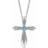 Collier croix en argent sterling et zircon bleu naturel, 40-45 cm