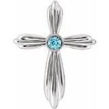 Pendentif croix en or blanc 14 carats et zircon bleu naturel