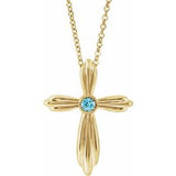 Collier croix en or jaune 14 carats et zircon bleu naturel, 40-45 cm