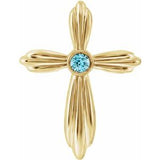 Pendentif croix en or jaune 14 carats avec zircon bleu naturel