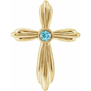 Pendentif croix en or jaune 14 carats avec zircon bleu naturel
