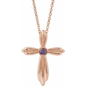 Collier croix en alexandrite rose 14 carats de laboratoire, 40-45 cm