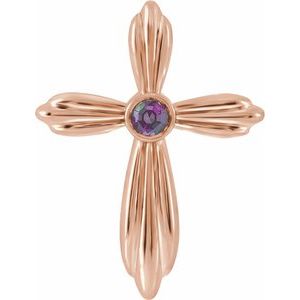 Pendentif croix en alexandrite rose 14 carats de synthèse