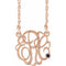 Collier monogramme 3 initiales en saphir bleu imitation rose 14 carats, 30 mm, 45,7 cm (18 pouces)