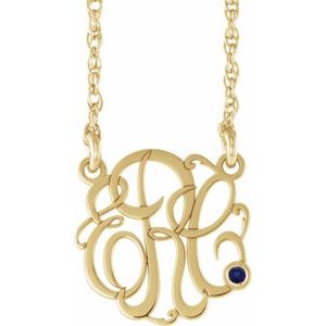 Collier monogramme 3 initiales en saphir bleu imitation imitation or jaune 10K, 25 mm, 45,7 cm (18 pouces)