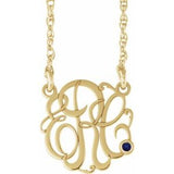 Collier en argent sterling plaqué or jaune 14 carats, 30 mm, monogramme manuscrit en saphir bleu imitation, 3 initiales, 45,7 cm (18 pouces).